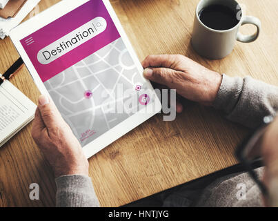 Reiseziel Navigationskonzept GPS-Karte Stockfoto
