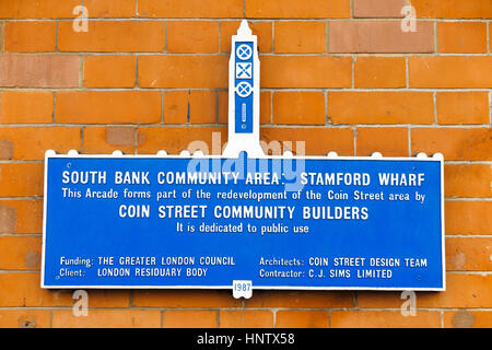 South Bank Community-Bereich, Stamford Wharf, Teil des Projekts Coin Street Bereich Stadterneuerung saniert von Coin Street Community Builder Stockfoto