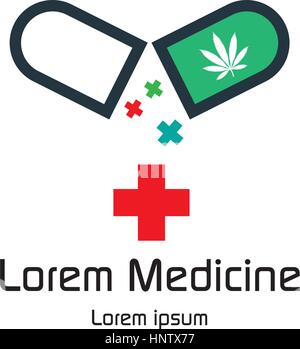 Canabis Medizin Logo Design Konzept Eps 8 unterstützt. Stock Vektor