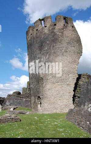 Ruine des Turms, Caerphilly Castle, Wales, Großbritannien Stockfoto
