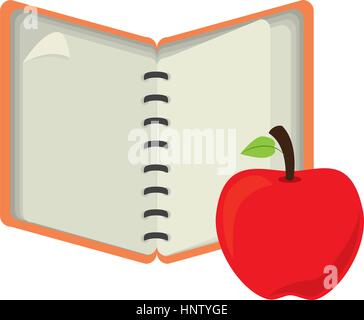 Notebook mit Apfel-Frucht-Vektor-Illustration zu öffnen Stock Vektor