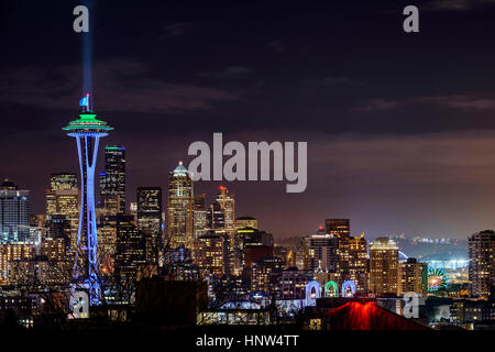 Beleuchtete Stadtbild, Seattle, Washington, Vereinigte Staaten von Amerika Stockfoto