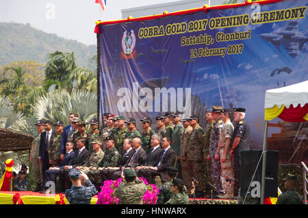 Staats-und Regierungschefs besuchen die Eröffnungsfeier der Cobra Gold 2017 in Sattahip, Thailand. Die Cobra Gold Übung ist eine große kombinierte militärische Übung in Südostasien zwischen der königlichen thailändischen Streitkräfte, die US-Streitkräfte und alliierte Streitkräfte. Stockfoto