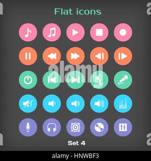 Vektor-Runde Musik flach Symbolsatz? 4 Farbvariationen. Stock Vektor