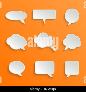 Abstrakte Vektor weißen Speech Bubbles Set auf orangem Hintergrund Stock Vektor