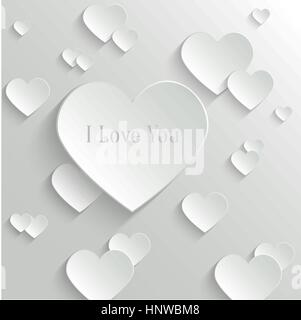Abstrakte Vektor weißer Hintergrund mit Papierherzen Stock Vektor