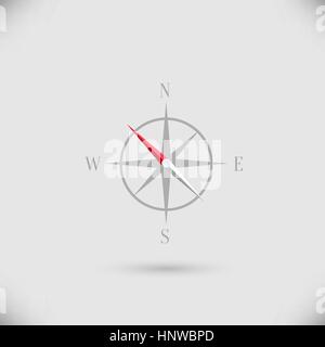 Abstraktes Vektor-Kompass-Symbol mit Schatten auf hellem Hintergrund Stock Vektor