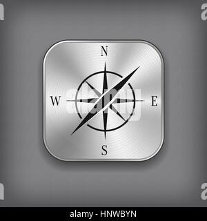 Kompass-Symbol - Taste "Vektor Metall app" mit Schatten Stock Vektor