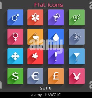Vektor-Anwendung Web Icons Set im Flat Design mit langen Schatten Stock Vektor