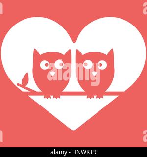 Eulen in Liebe Minimal Symbol Vektorgrafik, Valentine s Day-Design. Stock Vektor