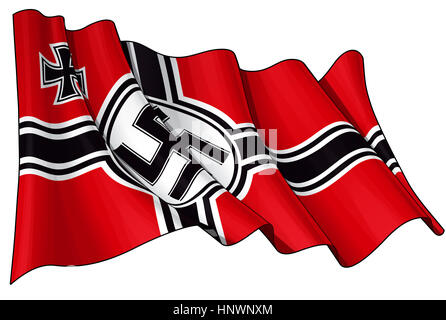 Redaktionelle Illustration einer wehenden deutschen Krieg Ensign 1938-1945 Againsed weiß Stockfoto