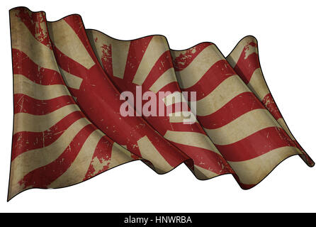 Illustration der rostigen alten, winken Japans Marine Flagge mit zerkratzten Oberfläche. Stockfoto