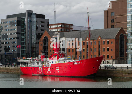 Die Radio Caroline Feuerschiff namens Planet auf der Canning Dock der ehemaligen Mersey Bar Feuerschiff verwendet wurde offshore Pirate Radio übertragen günstig Stockfoto