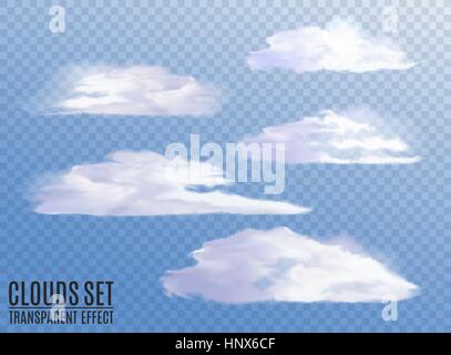 Satz von realistischen und transparent verschiedene Wolken. Vektor-Illustration. Stock Vektor