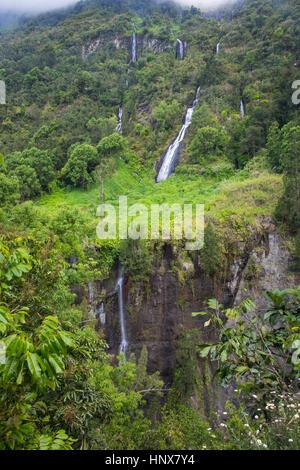 Erhöhten Blick auf Berg Regenwald Wasserfall, Insel La Réunion Stockfoto