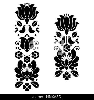 Kalocsa schwarz Stickerei - ungarische Folk-Blumenkunst lange Muster Stock Vektor