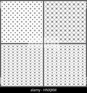 Nahtlose Muster. Sammlung von vier einfachen klassischen Texturen. Wiederholen geometrische Formen, Rauten, Punkte, Sterne. Monochrom. Hintergrund. Web. Vektor Stock Vektor