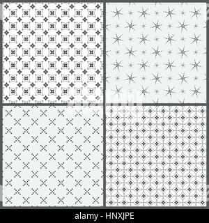 Nahtlose Muster. Sammlung von vier einfachen klassischen Texturen. Wiederholen geometrische Formen, Rauten, Punkte, Sterne. Monochrom. Hintergrund. Web. Vektor Stock Vektor