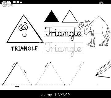 Schwarz / weiß pädagogische Cartoon Illustration der geometrischen Grundform Dreieck für Kinder Malvorlagen Stock Vektor