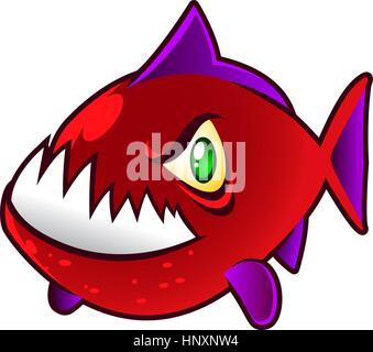 Böse rote und violette Piranhas zeigt große Zähne, Vektor-Illustration. Stock Vektor