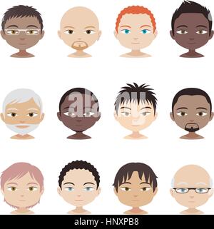 Kopf und Schulter Menschen Avatar Profil Männer Gesichter Set, Vektor-Illustration. Stock Vektor