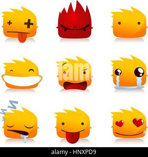 Feuer Flamme Smileys mit Kopf-Menschen-Avatar-Profil Sammlung Set, Vektor-illustration Stock Vektor