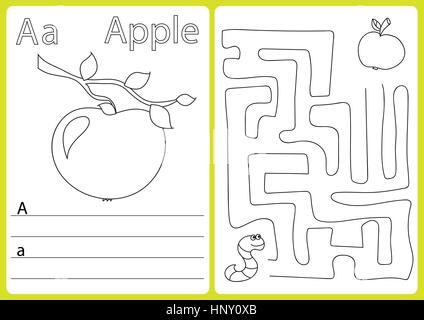 Alphabet A-Z - Rätsel-Arbeitsblatt Übungen für Kinder - Malbuch Stock Vektor