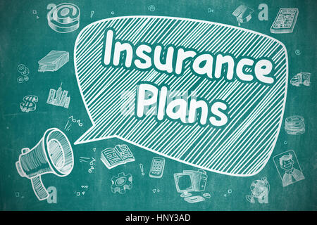 Versicherungen - Doodle Illustration an blauen Tafel. Stockfoto