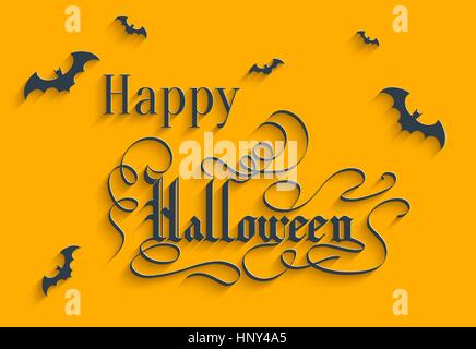 Happy Halloween Hand Schriftzug Greeting Card typografische Vector Background. Handgemachte Kalligraphie. 3D gotische Schrift mit Schatten Stock Vektor