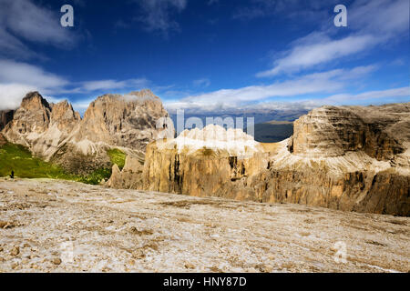 Blick auf Punta Grohmann, Cinquue Dita, Sasso Lungo, Piz Ciavaces vom Sass Pordoi, Dolomiten, Italien, Europa Stockfoto