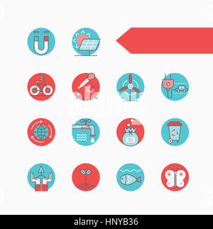 Verschiedene Symbole, die im Zusammenhang mit Umweltschutz Stockfoto