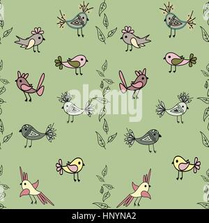 Baum mit niedlichen bunten Vögel Musterdesign Hintergrund Stock Vektor