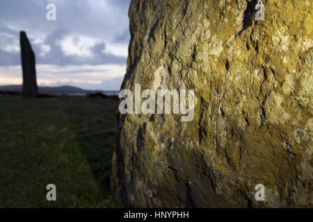 Runeninschriften auf Ring of Brodgar Jungsteinzeit Stein Stockfoto