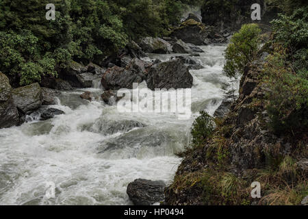 Haast River Rapids im Mount Aspiring National Park, Südinsel, Neuseeland. Stockfoto