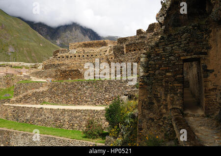 Peru, Ollantaytambo - Inka-Festung im Heiligen Tal in den peruanischen Anden. Stockfoto