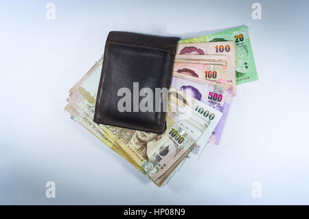 Thai Geld im Portemonnaie, Thai baht Stockfoto