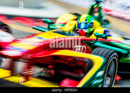 Lucas Di Grassi Rennen in Hong Kong Formel E 2016, zentrale Hafenfront. Stockfoto