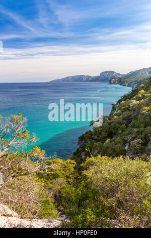 Panorama des Golfs von Orosei, Nationalpark Gennargentu, Nuoro, Sardinien, Italien. Stockfoto