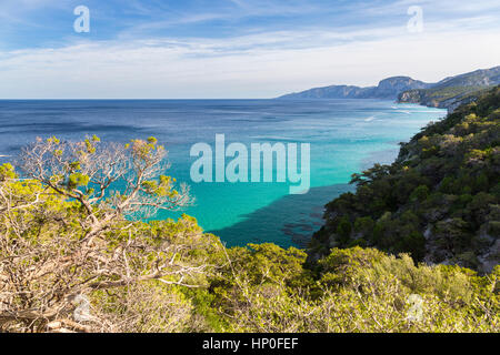 Panorama des Golfs von Orosei, Nationalpark Gennargentu, Nuoro, Sardinien, Italien. Stockfoto