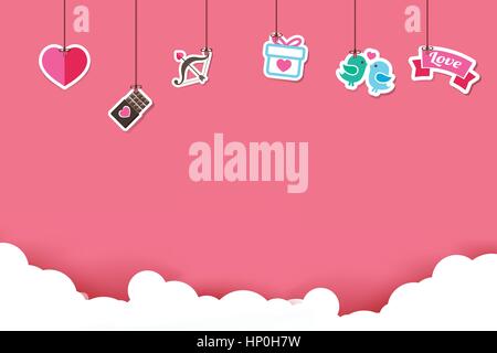 Hängende Valentine Aufkleber Symbol auf rosa Hintergrund mit Kopie Raum Vektor Illustration Eps 10 Stock Vektor