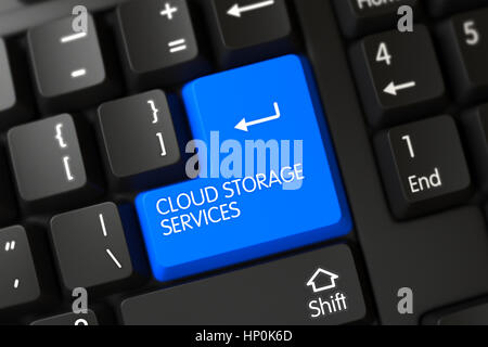 Blue Cloud Storage Services Tastatur auf Tastatur. 3D. Stockfoto