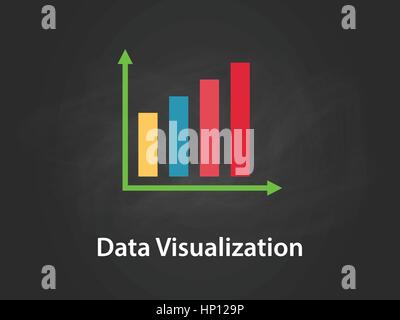 Daten Visualisierung Diagramm Abbildung mit bunten Bar, grüner Pfeil, weißer Schrift und schwarzem Hintergrund Stock Vektor