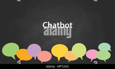 Chatbot weißer Text Illustration mit bunten Callouts und schwarzem Hintergrund Stock Vektor