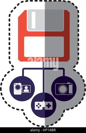 Sticker bunt Diskette Speicher Gerät Symbol Lager Vektor-illustration Stock Vektor