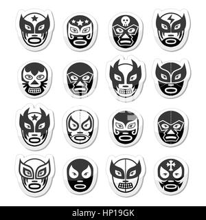 Lucha Libre Masken Luchador mexikanische Wrestling schwarze Ikonen Stock Vektor