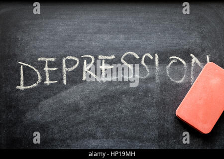 Löschen von Depression, Hand geschriebene Wort auf Tafel sein Konzept gelöscht Stockfoto