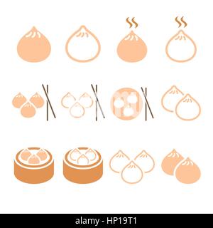 Chinesische Klöße, legen Sie asiatische Küche Dim-Sum-Vektor-icons Stock Vektor