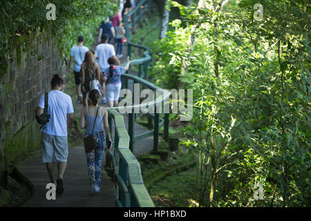 Foz do Iguaçu, Brasilien. 16. Februar 2017. Blick der Besucher auf "Trilha Das Cataratas" Trail (der Weg der Wasserfälle) sonnigen Tag im Nationalpark Iguaçu, Bundesstaat Parana, Brasilien. Bildnachweis: Andre M. Chang/ARDUOPRESS/Alamy Live-Nachrichten Stockfoto