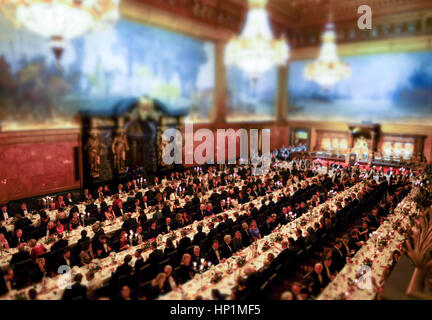 Hamburg, Deutschland. 17. Februar 2017. Blick auf die jährliche Matthiae Bankett am Rathaus in Hamburg, Deutschland, 17. Februar 2017. Der kanadische Premierminister Justin Trudeau und der deutsche Minister für auswärtige Angelegenheiten Gabriel sind ehrenamtlich Gäste beim ältesten Bankett in der Welt, die traditionell von der Regierung der Hansestadt Hamburg seit 1356 stattfindet. Foto: Christian Charisius/Dpa/Alamy Live News Stockfoto