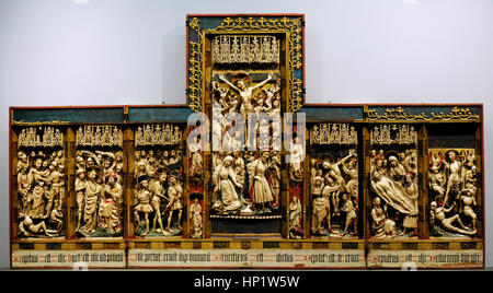 Englische Künstler. Herstellung von Nottingham. Triptychon von Leidenschaft, ca.1350-1400. Alabaster, Holz und Glas. Nationales Museum von Capodimonte. Neapel. Italien. Stockfoto